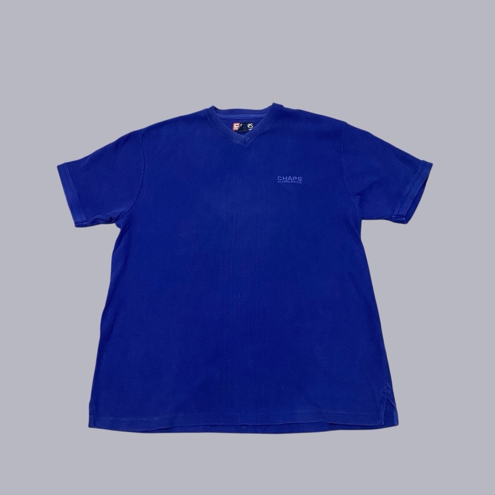 Vtg Chaps Ralph Lauren XL Waffle-Knit Short Sleeve Shirt Mens Blue